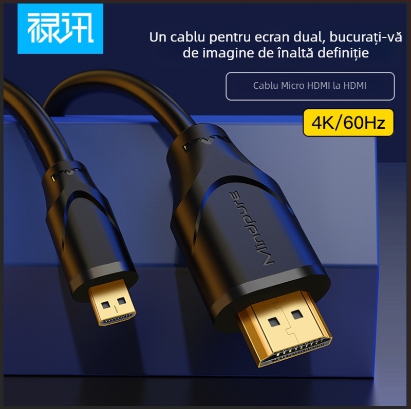Cablu HDMI la micro HDMI pentru Raspberry Pi, placat cu aur, suport 4K, cupru fără oxigen, model AD015