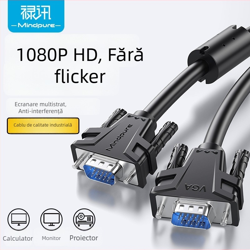 Cabl VGA pentru PC/monitor/proiector, ecranare pe mai multe straturi, cu cupru fără oxigen, placat cu nichel