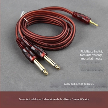 Cablu audio Shadow Fiber 3,5 mm la 2×6,5 mm, nucleu de cupru, pentru dispozitive digitale