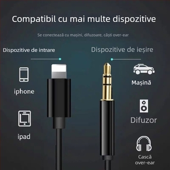 Cablu audio - Apple iPhone 3.5mm AUX împletit, nucleu din cupru acoperit cu aur, sunet de înaltă definiție