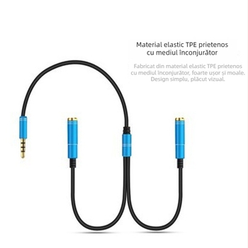 Cablu splitter audio 3,5 mm, 1 la 2, cu nucleu de cupru placat cu aur, pentru PC desktop și căști