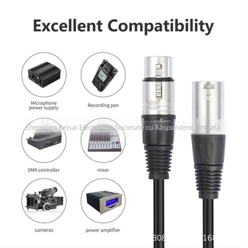 Cablu XLR splitter, ecranat, de la mufa feminină la două mufe masculine, carcasă metalică, nucleu din cupru, nichelat