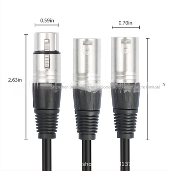 Cablu XLR splitter, ecranat, de la mufa feminină la două mufe masculine, carcasă metalică, nucleu din cupru, nichelat