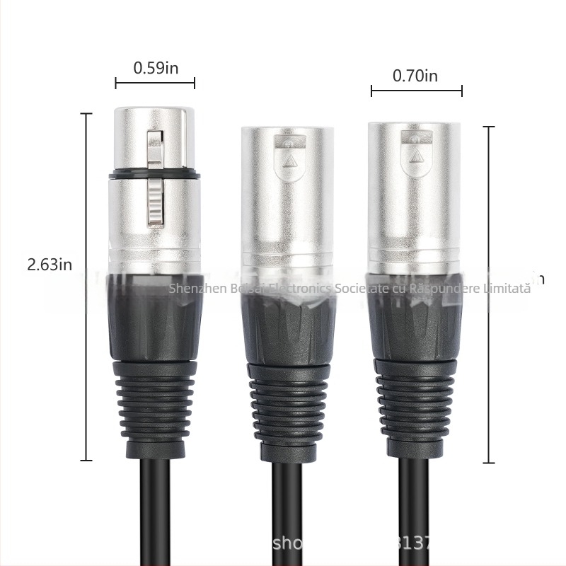 Cablu XLR splitter, ecranat, de la mufa feminină la două mufe masculine, carcasă metalică, nucleu din cupru, nichelat