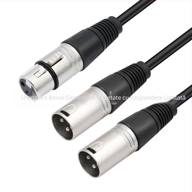 Cablu XLR splitter, ecranat, de la mufa feminină la două mufe masculine, carcasă metalică, nucleu din cupru, nichelat