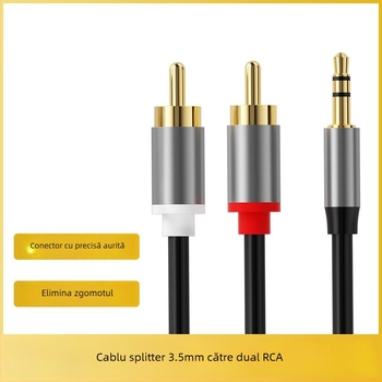 Cablu audio 3,5 mm către două RCA, cablu splitter pentru PC, placat cu aur, nucleu din oțel, conductor din cupru