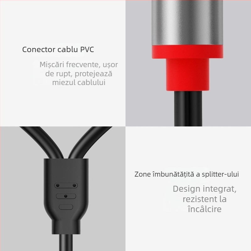 Cablu audio 3,5 mm către două RCA, cablu splitter pentru PC, placat cu aur, nucleu din oțel, conductor din cupru