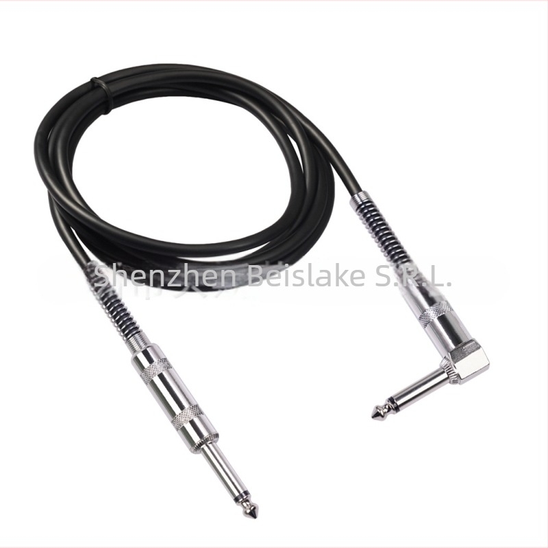 Cablu pentru chitară electrică cu cotă de 90°, ecranare dublă, conector 6,35 mm, nucleu din cupru pur, placare nichel