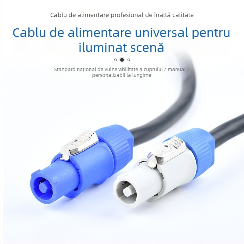 Cablu de alimentare cu 3 pini cu conector aerian pentru LED-uri, lumini de scenă și sunet – conductori din cupru OFC, nichelat, ISO 9001