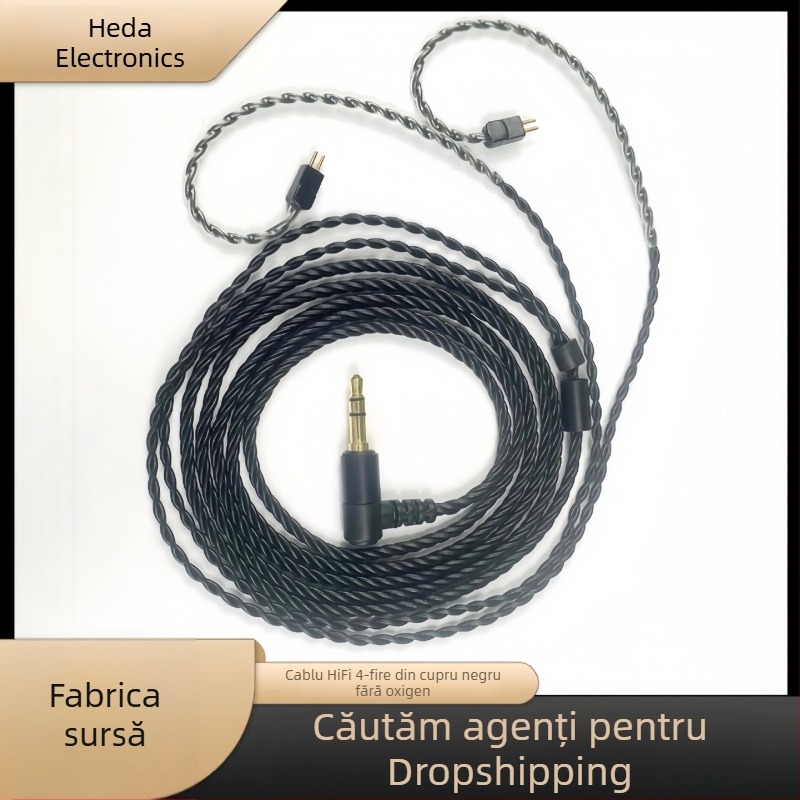 Cablu de upgrade pentru căști Shure MMCX IE40/IE80, din cupru fără oxigen, negru, patru fire, înfășurat