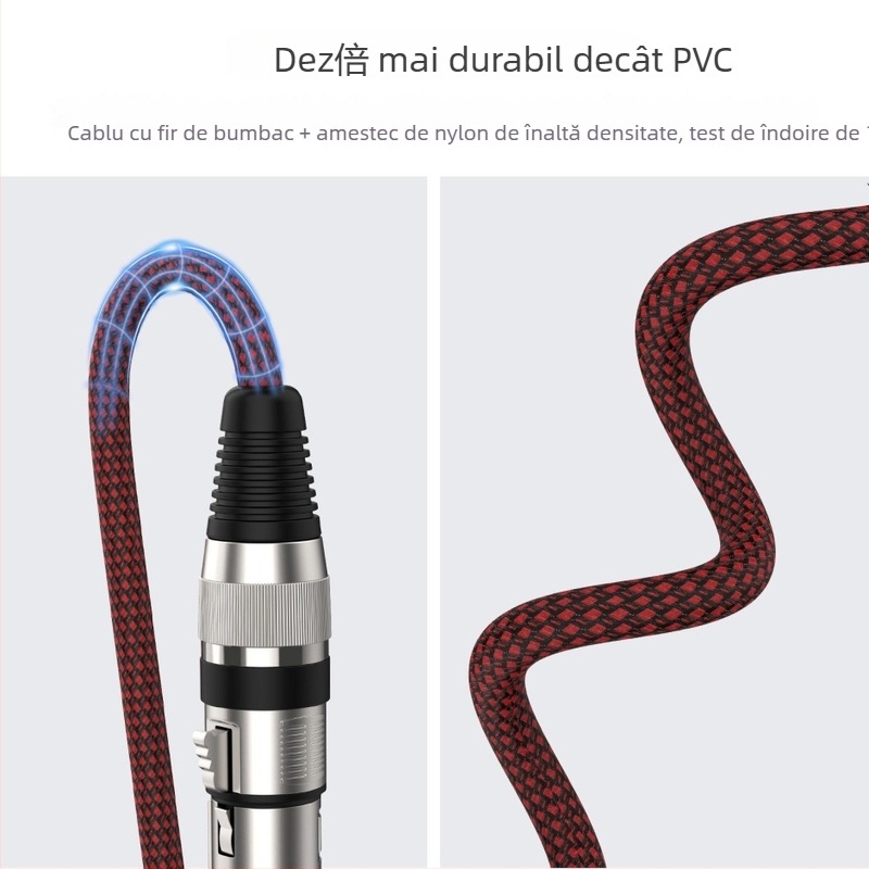 Cablu audio 6,35 mm la XLR, TRS cu 3 conductori, conectori placati cu aur, înveliș din nailon împletit, miez de cupru fără oxigen