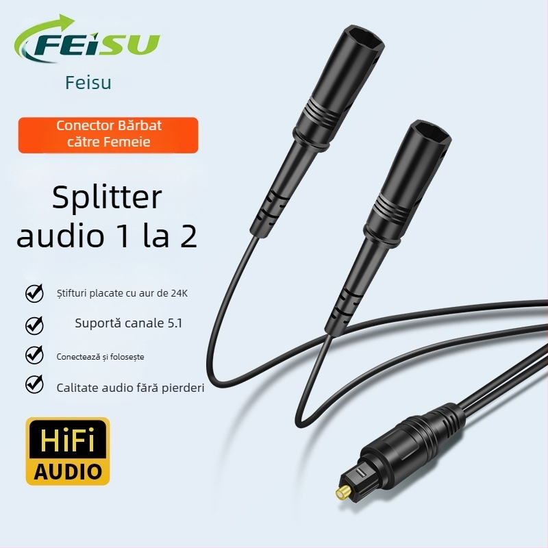 Cablu SPDIF Toslink din fibră optică 1 la 2, placare auriu, nucleu PMMA, ROHS certificat, model FS-T-066