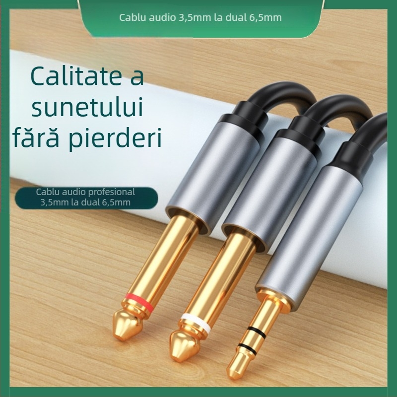 Cablu audio 3,5 mm către dual 6,35 mm, adaptor masculin– masculin 6,35 mm, splitter Y 1 la 2, contacte placate cu aur, conductor din aliaj de aluminiu