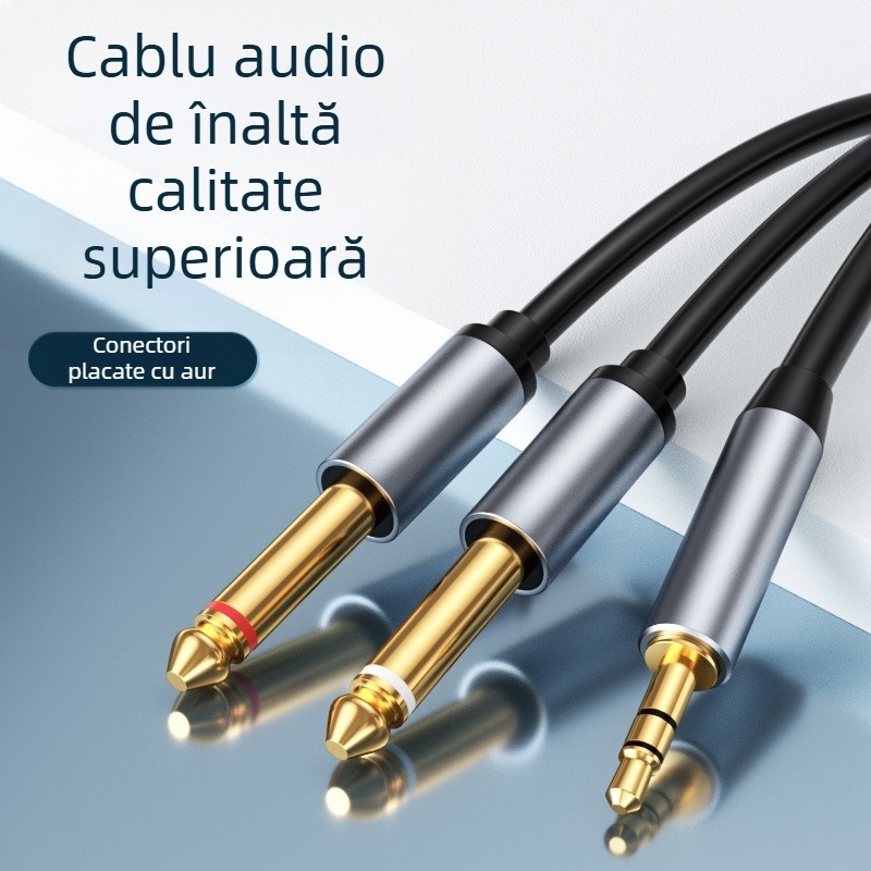 Cablu audio 3,5 mm către dual 6,35 mm, adaptor masculin– masculin 6,35 mm, splitter Y 1 la 2, contacte placate cu aur, conductor din aliaj de aluminiu