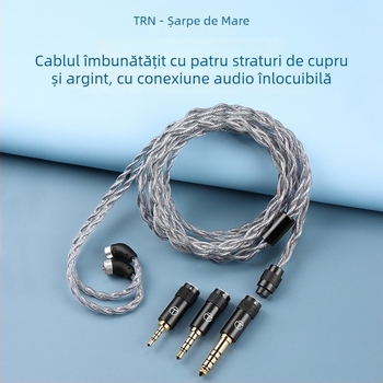 Cablu audio pentru căști TRN Sea Serpent, conductor din cupru placat cu argint, patru fire, 5 pini cu mufe audio interschimbabile