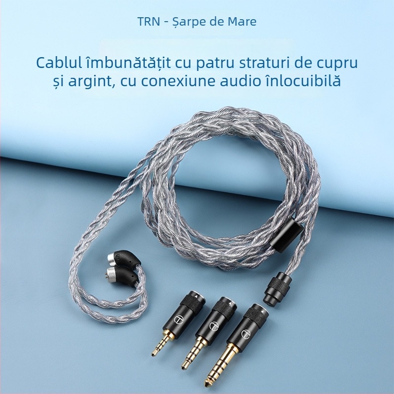 Cablu audio pentru căști TRN Sea Serpent, conductor din cupru placat cu argint, patru fire, 5 pini cu mufe audio interschimbabile