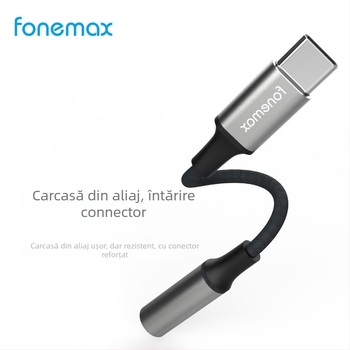 Adaptor audio Type-C la 3,5 mm pentru iPhone 16/17, Fonemax AT-01, finisaj nichelat, miez din cupru placat cu staniu, conductor din aliaj, 10 g