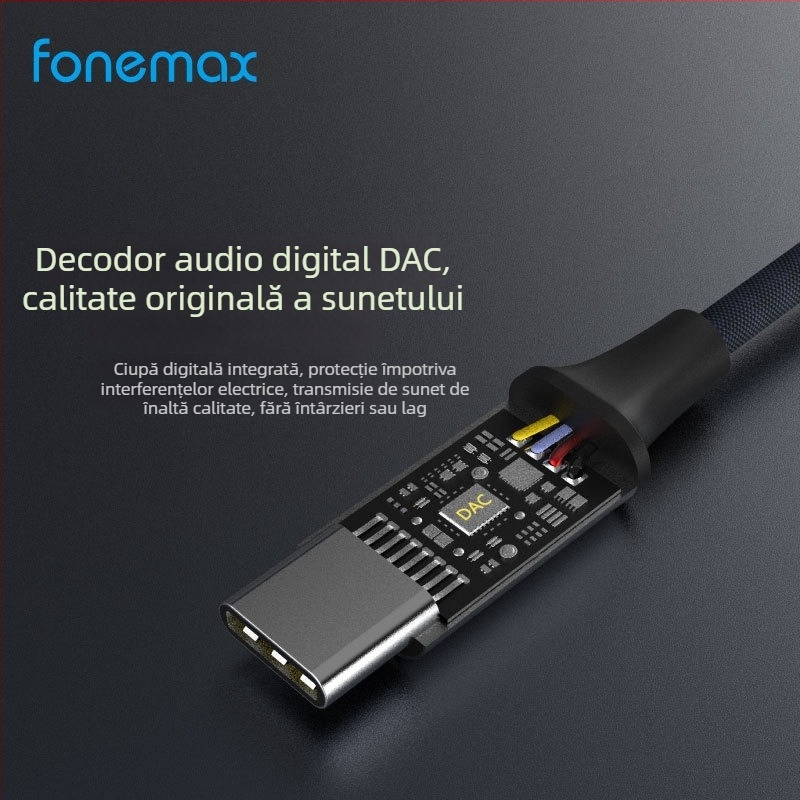 Adaptor audio Type-C la 3,5 mm pentru iPhone 16/17, Fonemax AT-01, finisaj nichelat, miez din cupru placat cu staniu, conductor din aliaj, 10 g