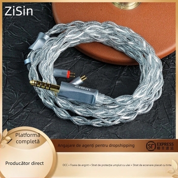 Zixin acoustics 01 cablu răsucit pentru căști IEM – 4-core OCC cu folie de argint, OFC impregnate cu ulei și ecran de tină