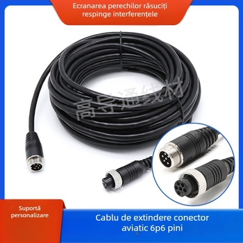 GX12 cablu de extensie cu conector aviation pentru camera auto de supraveghere, 6P6 nuclee, cupru pur, izolație PVC