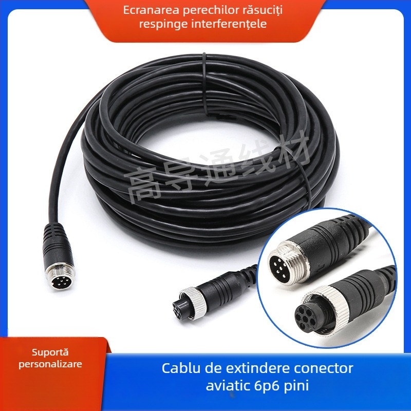 GX12 cablu de extensie cu conector aviation pentru camera auto de supraveghere, 6P6 nuclee, cupru pur, izolație PVC