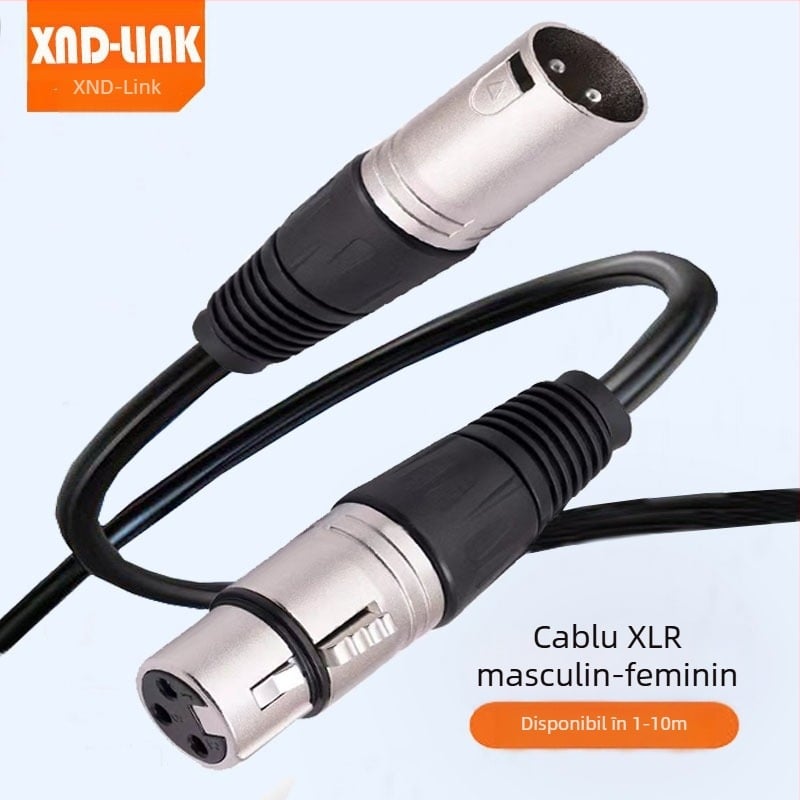 Cablu extensie XLR pentru microfon, de la masculin la feminin, 3 conductori, conductor din cupru neacoperit, cupru oxigen-free, finisaj placat cu argint