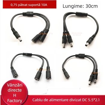 Yi Lian cablu splitter DC 5.5×2.1 mm, 12V, 1 la 2 conectori DC, secțiune 0.75 mm²