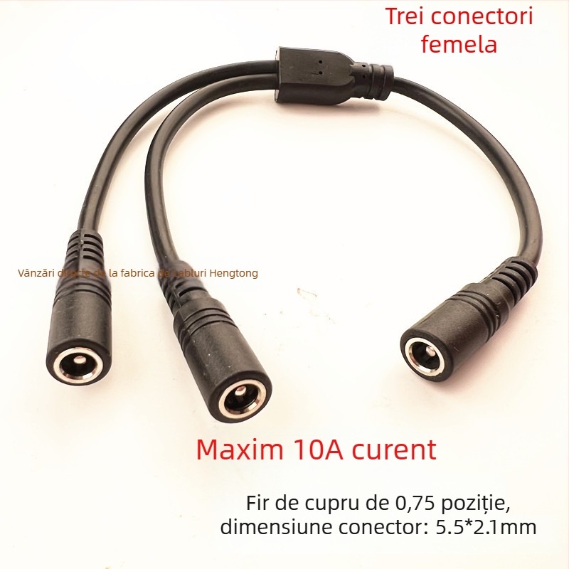 Yi Lian cablu splitter DC 5.5×2.1 mm, 12V, 1 la 2 conectori DC, secțiune 0.75 mm²