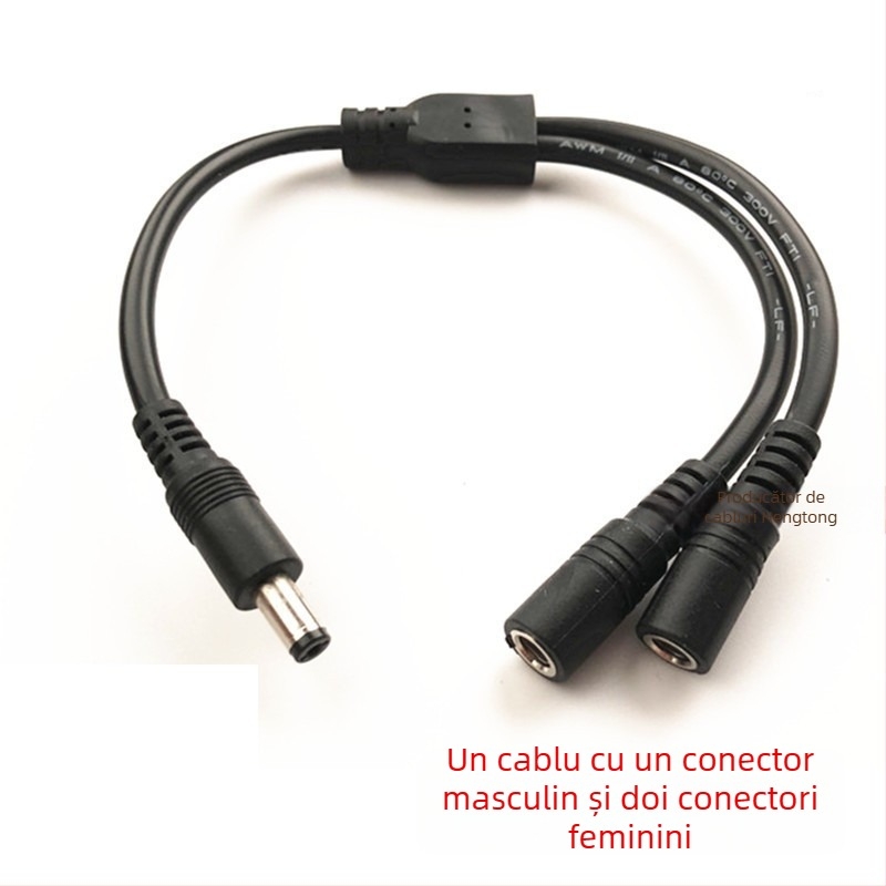 Yi Lian cablu splitter DC 5.5×2.1 mm, 12V, 1 la 2 conectori DC, secțiune 0.75 mm²