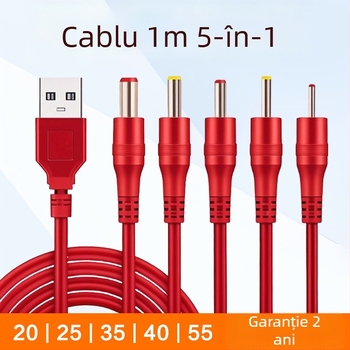 Cablu de încărcare DC 1 la 5 cu mufe circulare 2.0/2.5/3.5/4.0 și conector de alimentare universal de 5.5 mm pentru lămpi de birou, ventilatoare, faruri