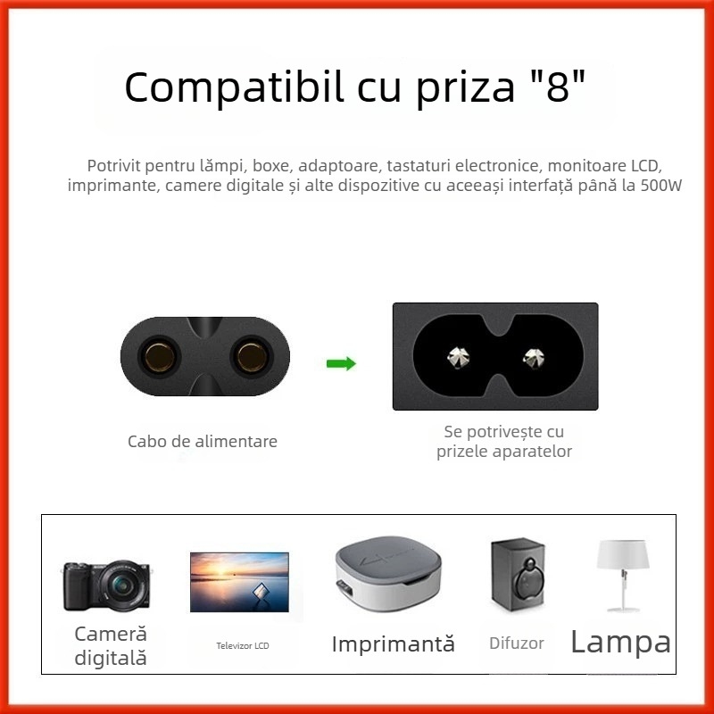 Cablu de alimentare pentru PC - figure-8 cu priză plată dublă, lungime 5 m, secțiune 0,5 mm², Standard Național