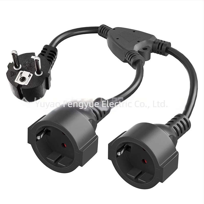 Cablu de prelungire, standard european, 3 conductori, 1,5 mm², lungime 0,35 m, conectori cu 3 pini: masculin și feminin