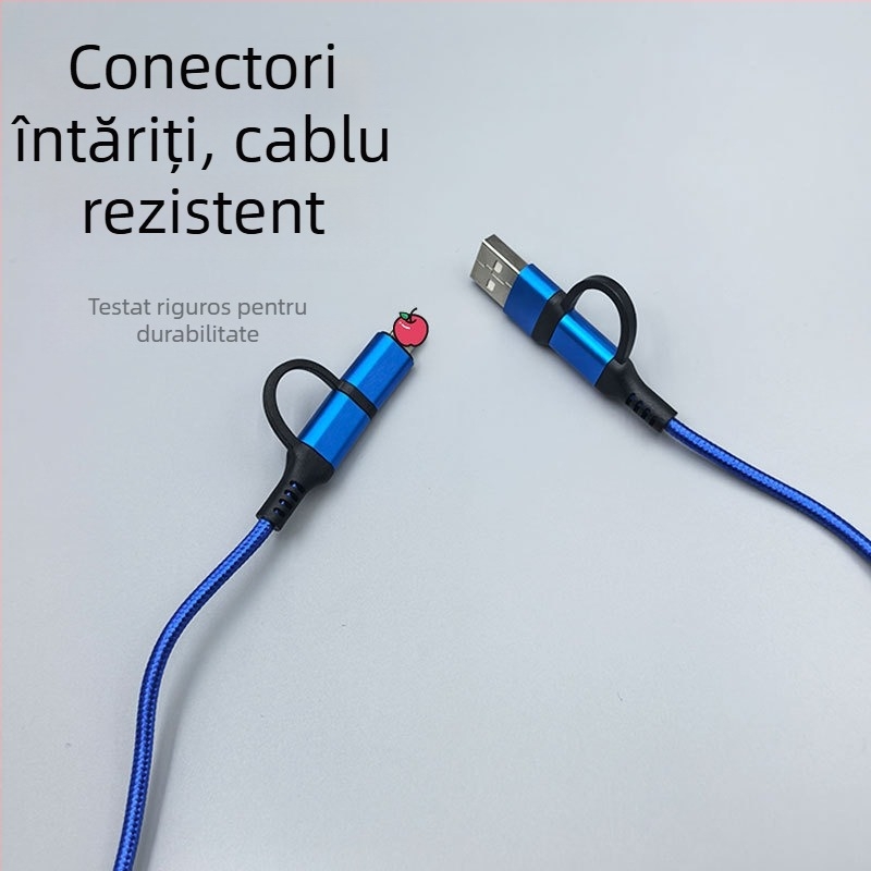 Cablu de date împletit din aliaj de aluminiu, 4-in-1, încărcare rapidă, Type-C USB, compatibil cu Apple și Android