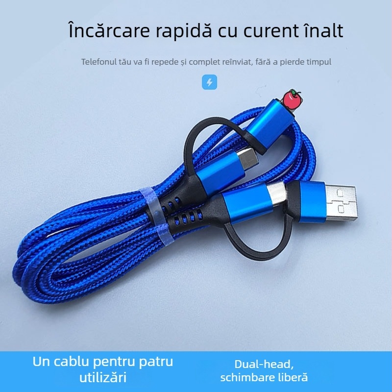 Cablu de date împletit din aliaj de aluminiu, 4-in-1, încărcare rapidă, Type-C USB, compatibil cu Apple și Android