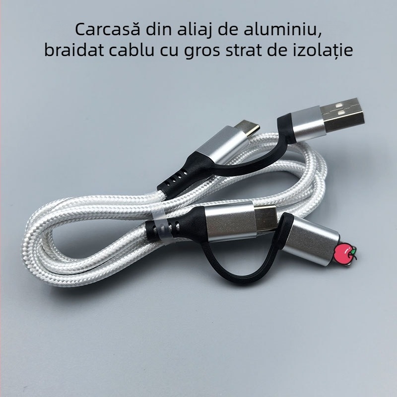 Cablu de date împletit din aliaj de aluminiu, 4-in-1, încărcare rapidă, Type-C USB, compatibil cu Apple și Android