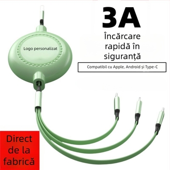 Gemstone cablu de încărcare 3 în 1 cu Lightning, USB-C și Micro USB – retractabil, 1–2 m, 3 A, din silicon