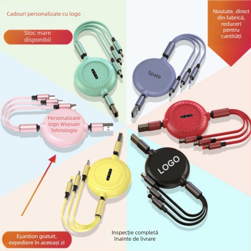 Gemstone cablu de încărcare 3 în 1 cu Lightning, USB-C și Micro USB – retractabil, 1–2 m, 3 A, din silicon