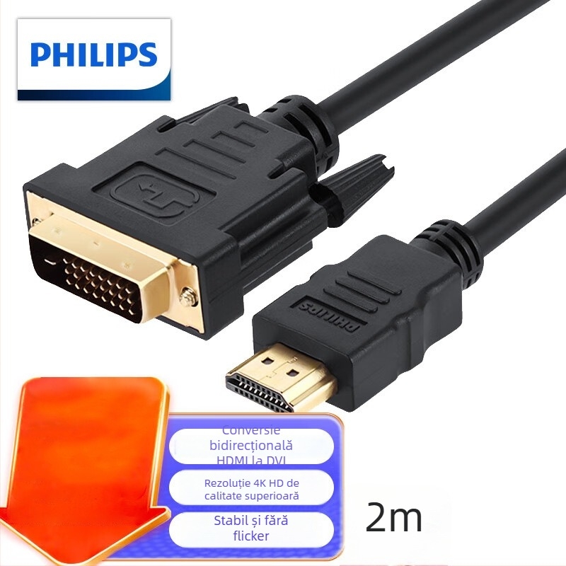 Cablu Philips HDMI la DVI, model SWV7436/93, cablu video HD, lungime 1,5–15 m, pentru monitor de calculator