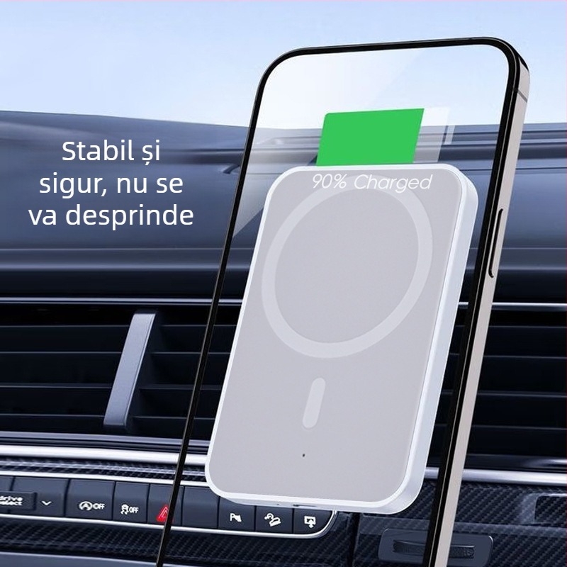Încărcător auto wireless pentru ventilație cu suport magnetic — încărcare rapidă 15W QC 3.0, compatibil cu dispozitive Apple