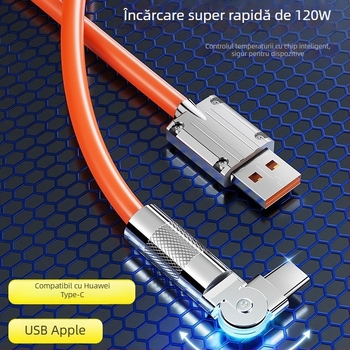 Cablu de date Type-C pentru Huawei, VIVO, Honor, Xiaomi și OPPO — conector rotativ, încărcare ultra rapidă, lungime extinsă