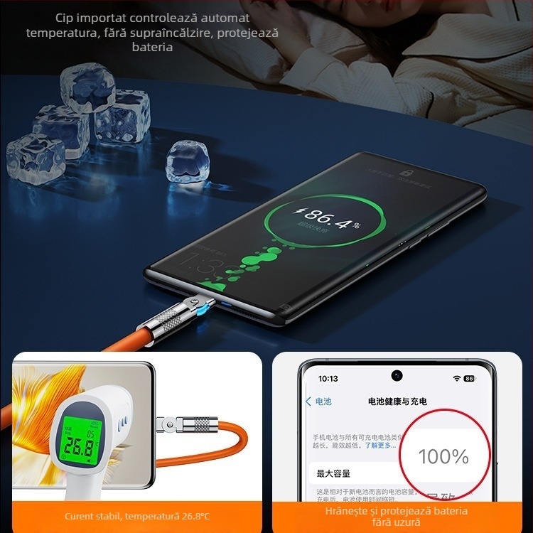 Cablu de date Type-C pentru Huawei, VIVO, Honor, Xiaomi și OPPO — conector rotativ, încărcare ultra rapidă, lungime extinsă