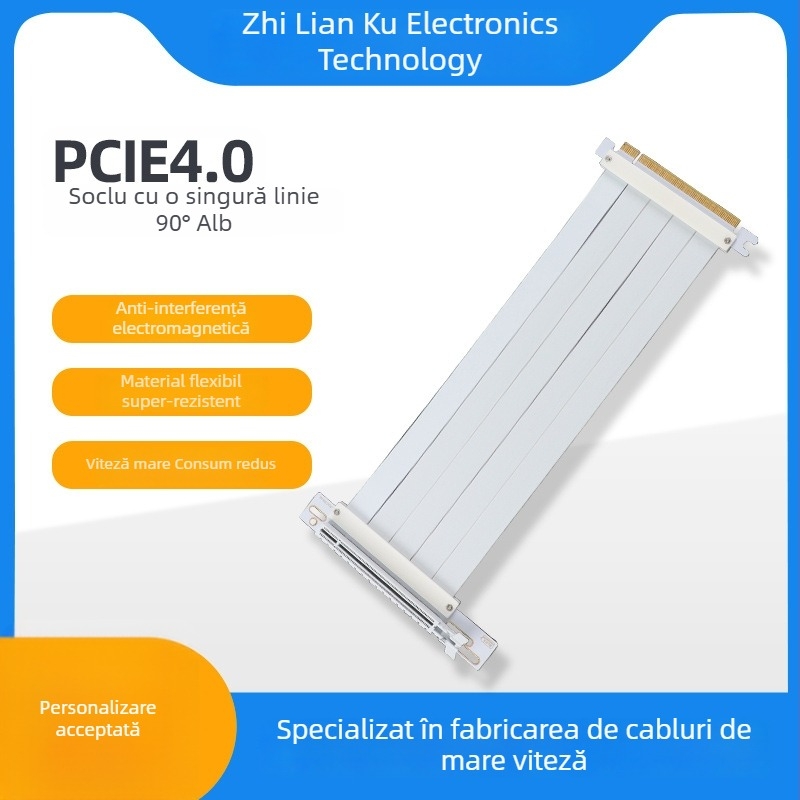 Cablu de extensie PCIe 4.0 pentru placă video, cu un singur rând, conector la 90°, montaj vertical, pentru carcasa ATX