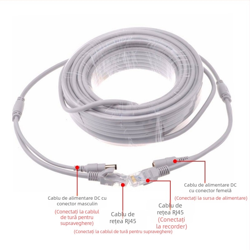 Xiongmai Jufeng RJ45 cablu de rețea integrat, gros, alimentare DC, exterior impermeabil