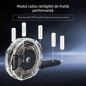 Modul retractabil de cablu de date pentru încărcător auto – conectori Type-C și Lightning, încărcare rapidă 35W/65W/100W, lungime cablu 0.5/0.7/1 m