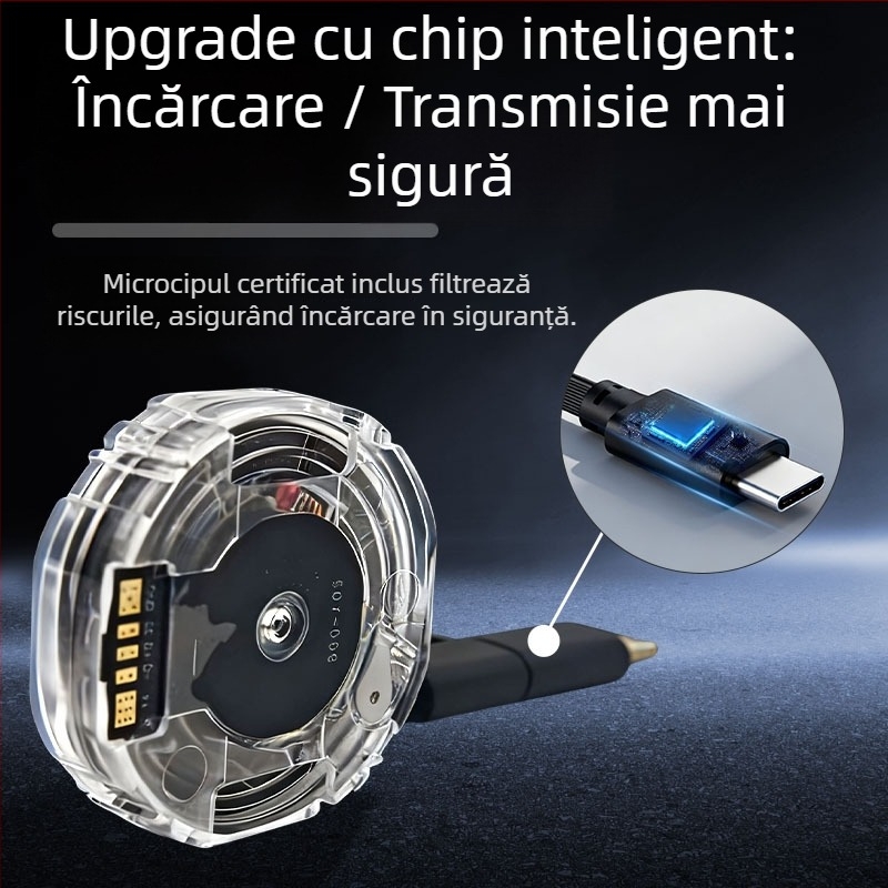 Modul retractabil de cablu de date pentru încărcător auto – conectori Type-C și Lightning, încărcare rapidă 35W/65W/100W, lungime cablu 0.5/0.7/1 m