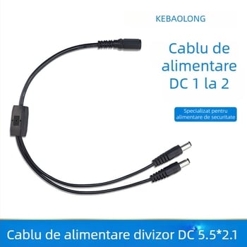 Cablu de alimentare pentru supraveghere cu ramificație: 1 conector femelă la 2 conectori masculi DC5521