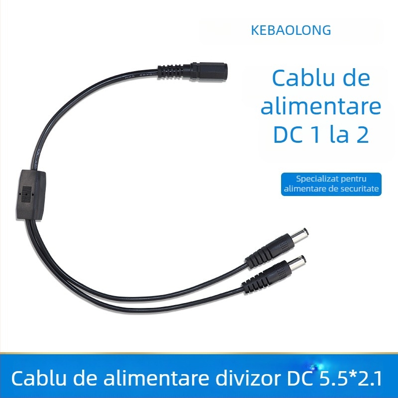 Cablu de alimentare pentru supraveghere cu ramificație: 1 conector femelă la 2 conectori masculi DC5521