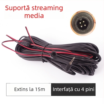 Cablu de extindere pentru DVR auto și cameră de vedere în spate – 15 m lungime, conexiune la alimentare, miez din oțel, conductor din cupru