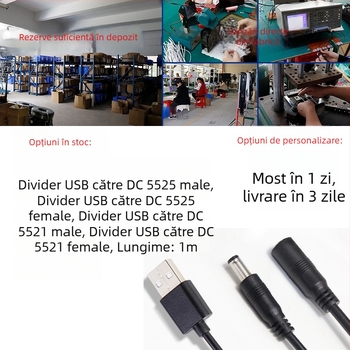 Cablu de alimentare USB către DC, împărțire 1-la-2, cu conectori DC5525/21 pentru echipamente de calcul (Brand Ling zhifeng; carcasă PVC; Rohs certificat; Certificat 3C 2022010105513446; Pentru echipamente de calcul)