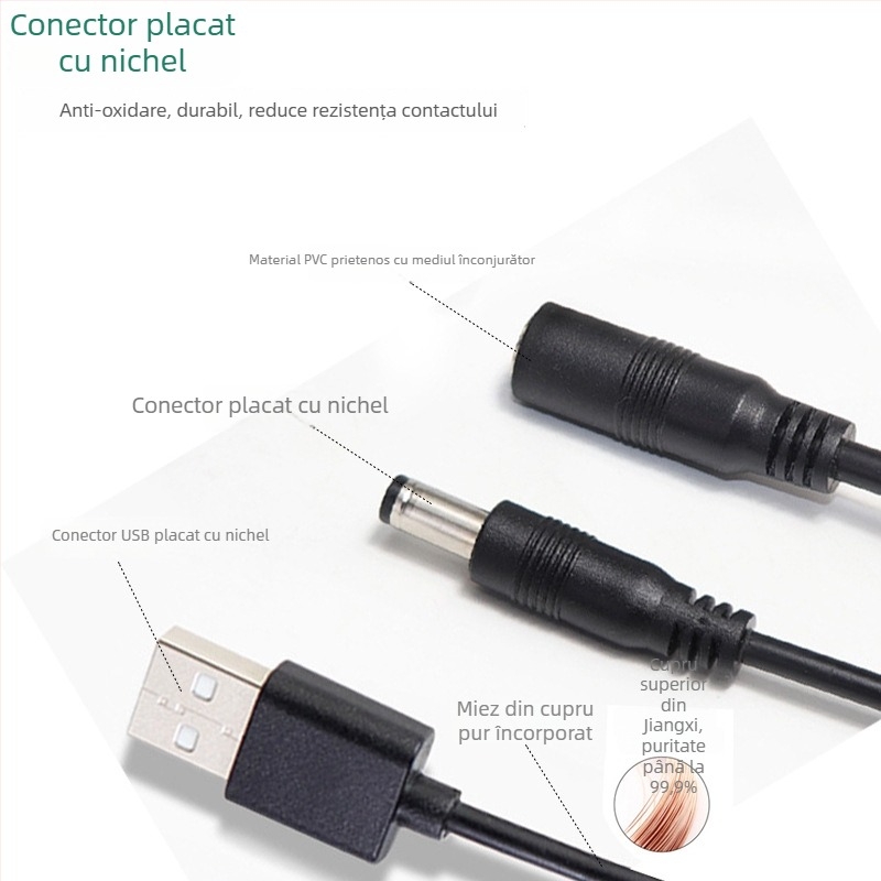 Cablu de alimentare USB către DC, împărțire 1-la-2, cu conectori DC5525/21 pentru echipamente de calcul (Brand Ling zhifeng; carcasă PVC; Rohs certificat; Certificat 3C 2022010105513446; Pentru echipamente de calcul)
